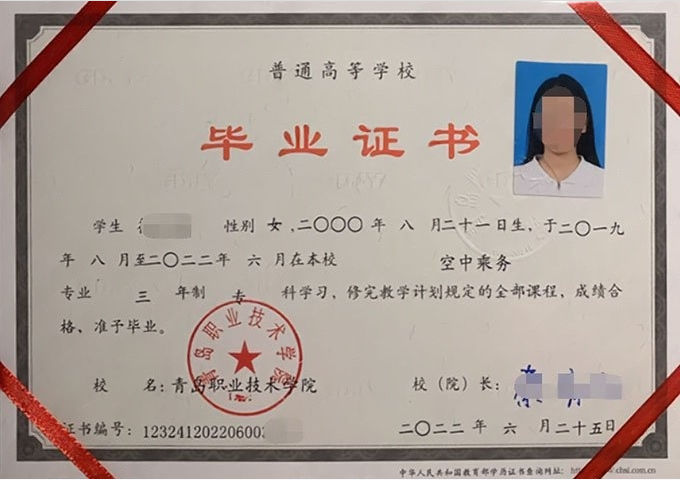 南岗青岛职业技术学院毕业证样本图片